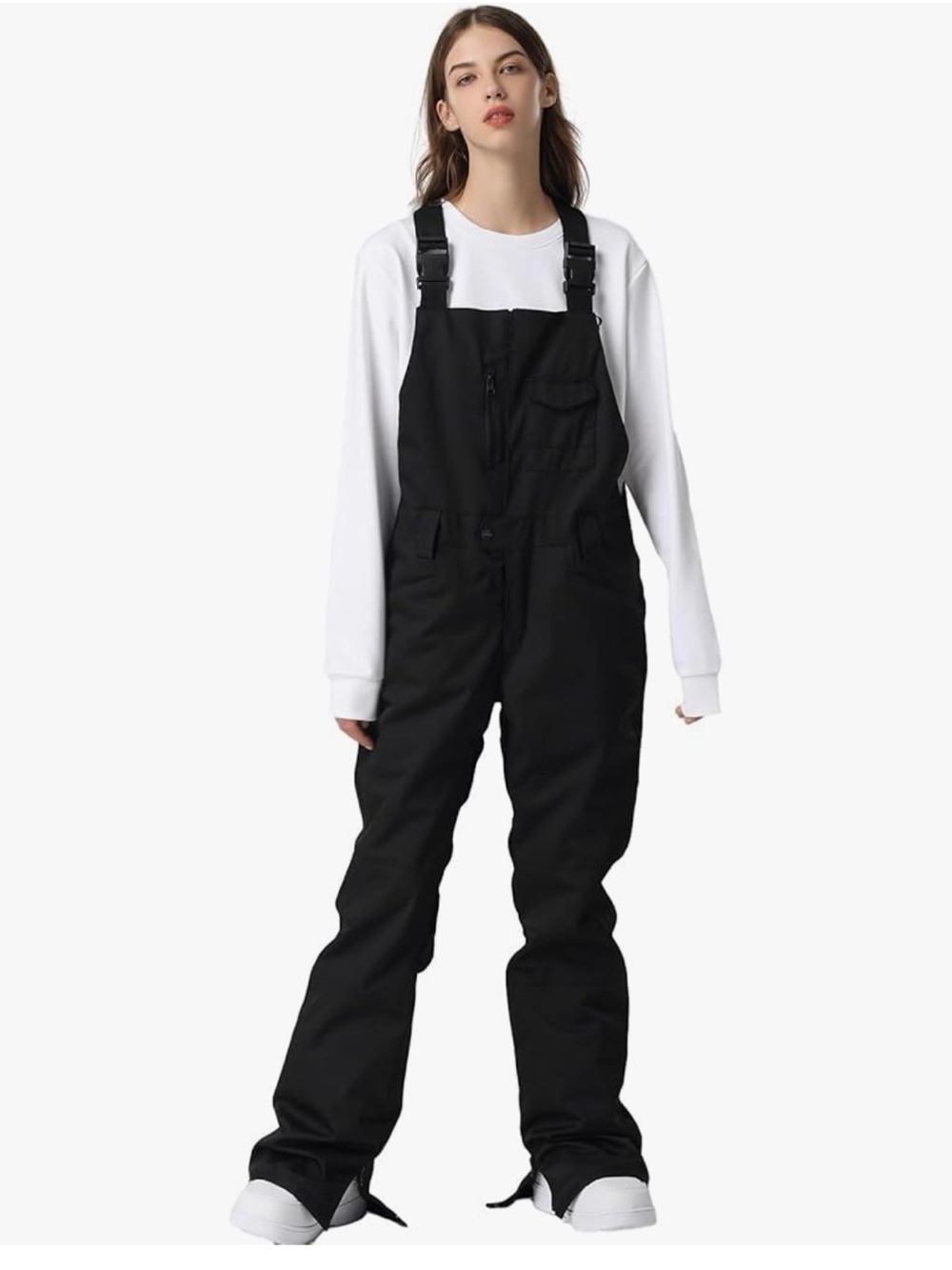 Women's Black Utility Bib Overalls with Adjustable Straps